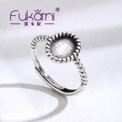 China Fukarni TR583 Retro Simple 925 Sterling Silver Twist Blank Seal Custom Rings Silver Man Jewelry for sale