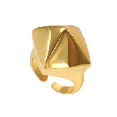 China Fukarni Luxury Heavy Delicacy 8.62 Gram Cubic Triangle Rings 925 Sterling Silver Adjustable Gold Plated Jewelry KR563 for sale