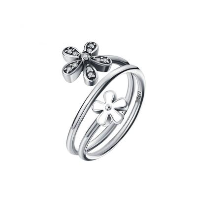 China Luxury Fukarni 2.8 Gram Zircon Stone Flowers 925 Sterling Silver Adjustable Rhodium Finger Rings For Ladies FKR003 for sale