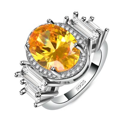 China New Luxury Elegant Design Jewelry 925 Sterling Silver Yellow Stone Cubic Zirconia White Gold Engagement Ring for sale