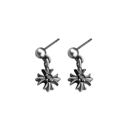 China Fukarni Charm Small FASHIONABLE Religious Antique 925 Sterling Silver Cross Stud Earrings TE013 for sale