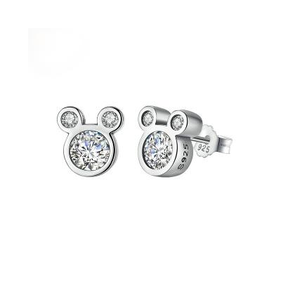 China Fukarni Luxury Silver S925 Cute Women's Diamond Disney Mickey Mouse Stud Earrings KFE005 for sale