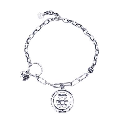 China Vintage fukarni personality fukarni bear coin chain minimalist female style central statistics lucky love S925 silver charm pendants bracelet TB010 for sale