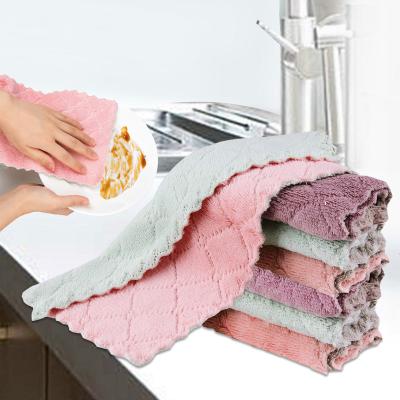 China Double Layer Coral Fleece Dish Towel Dish Double Layer Cloth Kitchen Cleaning Cloth Super Absorbent Viable Instruments for sale