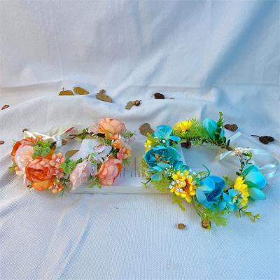 China Wedding Style Fashion Girls Flowers Garland Hair Band Wedding Bride Flower Headdress Bridesmaid Headdress for sale