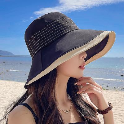 China Fashoion Wholesale Sunscreen Bucket Hat Overflow Wide Foldable Roll Up Beach Sun Hats For Women for sale