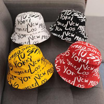 China New Arrival Sunshade Kids Bucket Hat Summer Fashion Fisherman Sunhat Kids Letter Printed Bucket Hats for sale