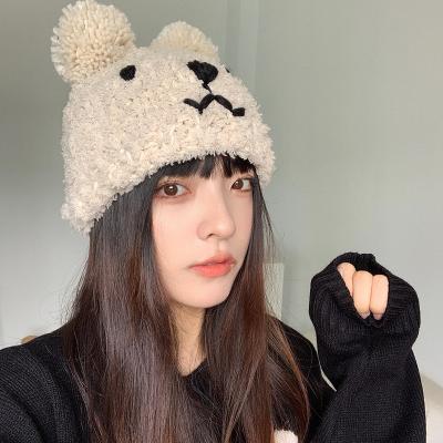 China Fashion New Arrival Cartoon Bear Beanies Hat Pure JOINT Color Cute Bear Ear Warm Winter Knitted Hats For Women for sale