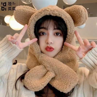 China Winter COMMON Korean Style Women's Style Earmuff Bear Thick Warm Windproof Cute One-Piece Hat for sale