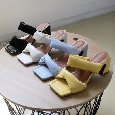 China Fashion Trend New Fashion Slip On Round Open Toe Women High Heeled Slipper Sandals Summer Slips Shoes Big Chunky Heel Anti-slippery for sale