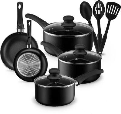 China Sustainable Factory Selling Black Classic Kitchen & Home Pots&Pans Set Cookware Aluminum Non-Stick Fry Pans Casserole for sale