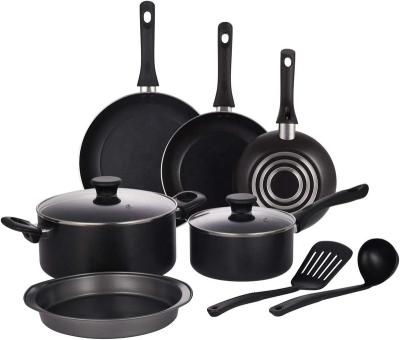 China Sustainable Nonstick Cookware Set 10 Piece Aluminum Pots And Pans Set With Bakelite Handles Dishwasher Safe, Black for sale