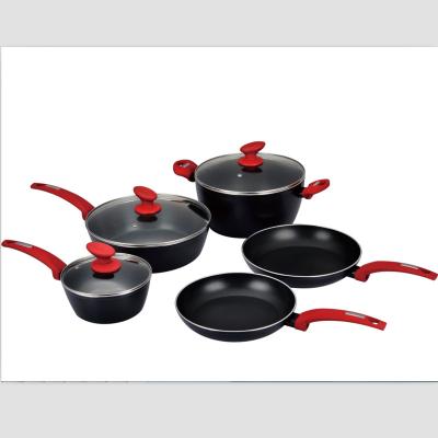 China Viable Hot Selling Black Amazon Cookware Set Fry Pan Non-Stick Aluminum Casserole Casserole Cooking Pot Set for sale