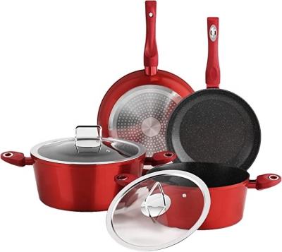 China Cocina 2022 Non Stainable Marble Stick Aluminum Coating Cookware Sets Pots And Pans Set for sale