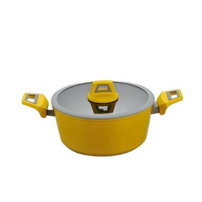 China Sustainable Customized Color Forged Aluminum Nonstick Casserole Cooking Pot With Glass Induction Lid And Bottom for sale