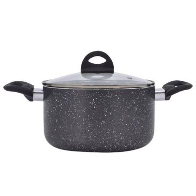 China CLASSIC Pressed Marble Liner Non Stick Cheap Stock Casserole Pot Cooking Pot With Visible Lid for sale