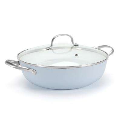 China Amazon Sustainable Best Selling Customized Ceramic Coating Nonstick Cookware Wok Pan With Covered Round for sale