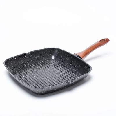 China Viable Wholesale High Quality Steel Square Pan Non-Stick Grill Pan Non-Stick Cookware withWooden Handle for sale