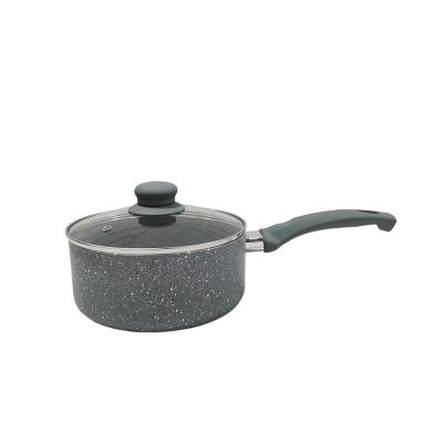 China Non Stick Marble Sustainable TELAMON White And Black Saucepan With Tempered Glass Visible Lid for sale