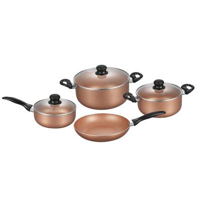 China Sustainable Amazon Copper 7 Pcs Non Stick Pots And Pans Kitchenware Cookware Sets Factory Sale for sale