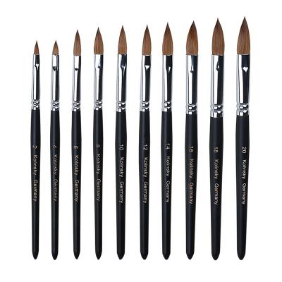 China High Quality Custom Black Wooden Handle Kolinsky Thin Pure Crimped Acrylic Nail Brush Eco-Friendly Logo Nail Line Painting Brush for sale