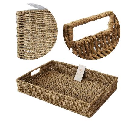 China Viable Plant Plankton Storage Woven Basket Serving Tray Square Plant Plankton Basket Food Snack Decor for sale