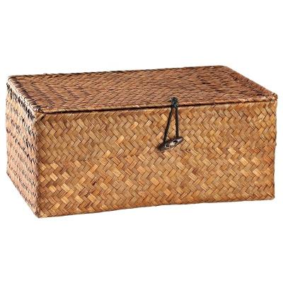 China Sustainable Woven Baskets Storage Set Vegetable Plankton Colorful Wrapped Oversized Flat Basket With Lid for sale