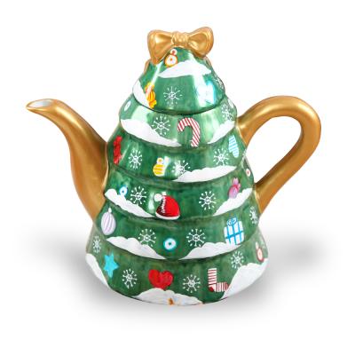 China Sustainable Christmas Tree Design Ceramic Teapot Festival Gift Modern Ceramic Teapot Volume TP41 for sale