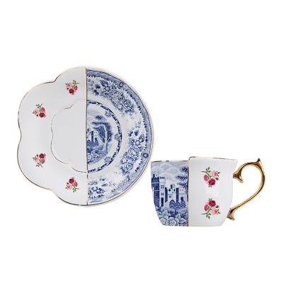 China Sustainable Irregular Ceramic SU25 China Coffee Tea Cup And Saucer Sets With Decal for sale