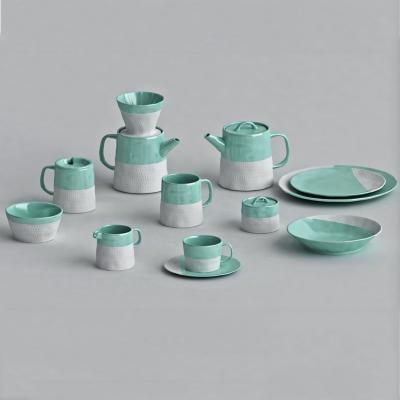 China Sustainable Ceramic Mug Cup Teapot Set and Sacuer Dish and Tableware Set for sale