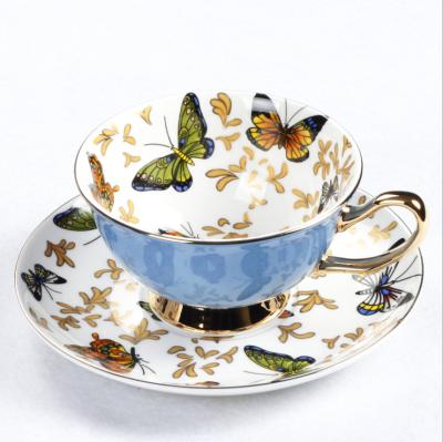 China Sustainable Butterfly SU56 Bone China Tea Cup And Saucer , Ceramic Tea Cup And Saucer Product for sale