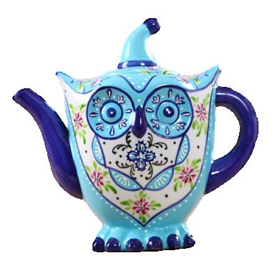 China Owl Lovely Ceramic Teapot Porcelain Style Home Use Blue Hand Painted Viable Turkish Coffee Pot for sale