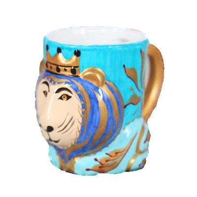 China Sustainable Eco-Friendly Animal Shaped Porcelain Lion Ceramic Coffee Cup, Ceramic Cup With Hand Painted for sale