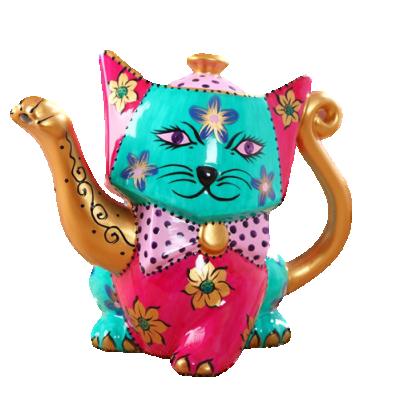 China Viable Hand Painted Ceramic Teapot with Lid Cute Cat Shape Coffee Kettle for Tea Time for sale