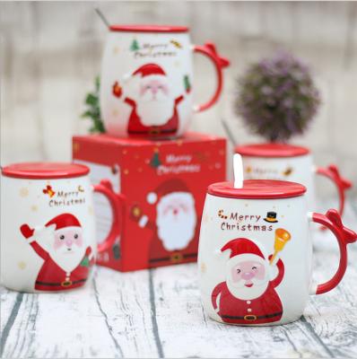 China MG33 Viable Santa Claus Christmas Mug, Christmas Ceramic Mug With Lid Spoon Gift Box for sale