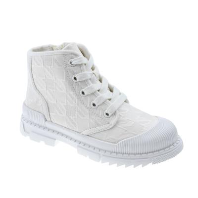 China Classic Toddler School Autumn Fashion Spring Jacquard Fabric White Canvas High Top Outdoor Child Flat Top for Girls and Boys for sale