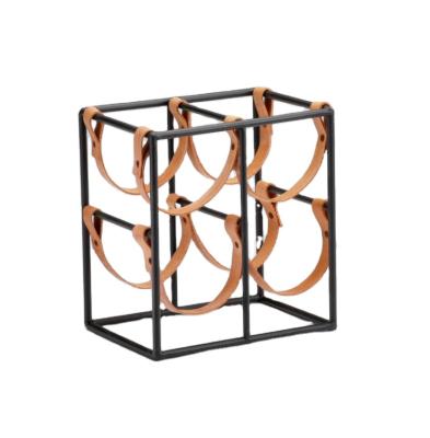 China Creative ODM Iron Wine Rack OEM Wine Rack Shelf Wine Racks Display Stand European Fashion Leather Steel Rack Home Decor for sale