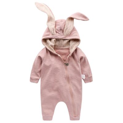 China Hot Amazon Sale Baby Romper Clothes Rabbit Ear Baby Rompers Long Sleeve With Zipper Newborn Overalls Rompers for sale