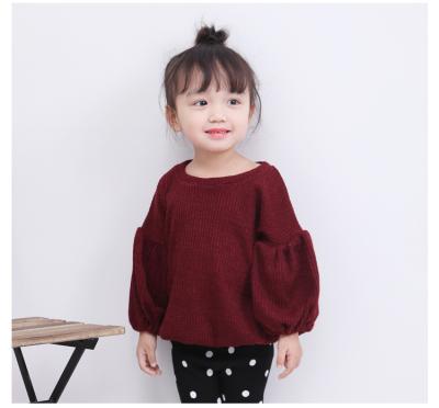 China Breathable girls spring and autumn new children's clothing baby lantern sleeve solid color children's T-shirt top for sale