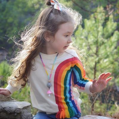 China Selling spring and autumn children's wear hot breathable tassel rainbow sun pattern sweater long-sleeved t-shirt for sale