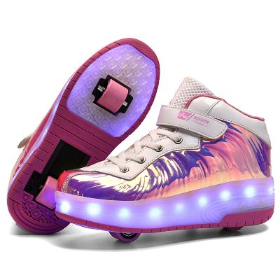 China Fashion\Comfortable\Durable\Breathable\Lighted Kids Roller Skating Shoes Kick Roller Shoes One or Two Wheels LED Light USB Sneakers Rollerl Skate Infill Shoes for sale