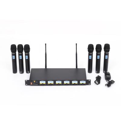 China Headset Microphone MX66 6 Channel Professional True Diversity UHF Wireless Microphone System with 6 Handheld Microphones for sale