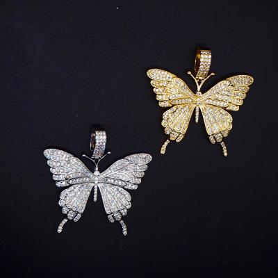 China Trendy Hiphop Butterfly Women Design 14K Solid Gold Hip Hop Moissanite Gold Pendant for sale