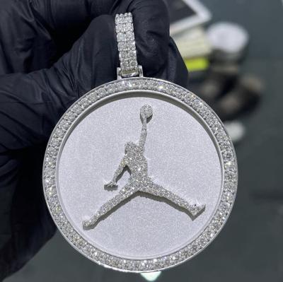 China Handmade Hiphop Custom Design Jump Man Solid White 14k Gold With Free Fire Moissanite Diamond Pendant For Jewelry Necklace for sale