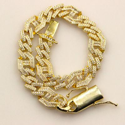 China Hip Hop Jewelry Classic CZ Gold Plated Cuban Chain Diamond Decorated Cuban Link Chain Bracelet for sale