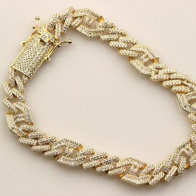 China Hip Hop Charm Cuban Chain Jewelry CZ Classic Gold Plated Diamond Decorated Cuban Link Chain Bracelet for sale