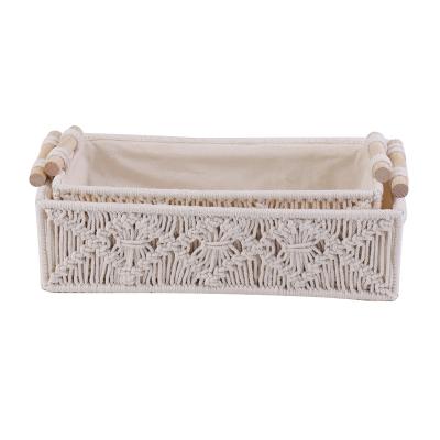 China Sustainable Macrame Storage Basket Boho Decor Baskets for Organizing Woven Decorative Basket for Toilet for sale