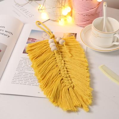 China Traditional Macrame Rope 4mm Cotton Rope Craft Twine With 5pcs Wooden Beads For DIY Leaf for sale