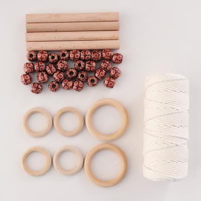 China Bohemian 109 yards natural macrame tie 3mm with 6pcs wooden ring and 4pcs wooden stick for DIY handmade sets for sale