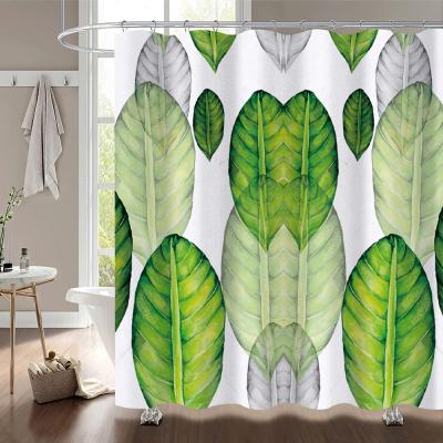 China 72 x 72 Inches Long Tropical Leaves Plant Sustainable On White Background Scentless Shower Curtains For Bathroom for sale